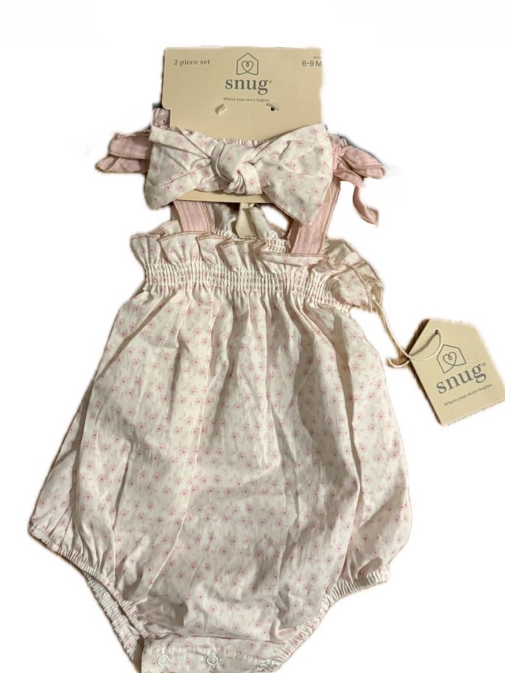 Snug Baby Girl Pink Floral One Piece With Matching Headband